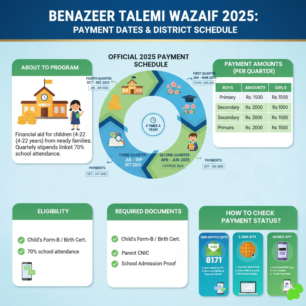 Benazir Taleemi Wazaif 2025 Payment Dates & District Schedule Benazir Taleemi Wazaif
